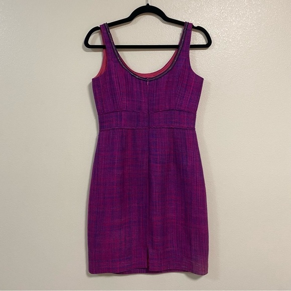 Trina Turk Dress Women’s Size 4 Purple Pink 100% Silk Tweed Dress - Picture 7 of 16